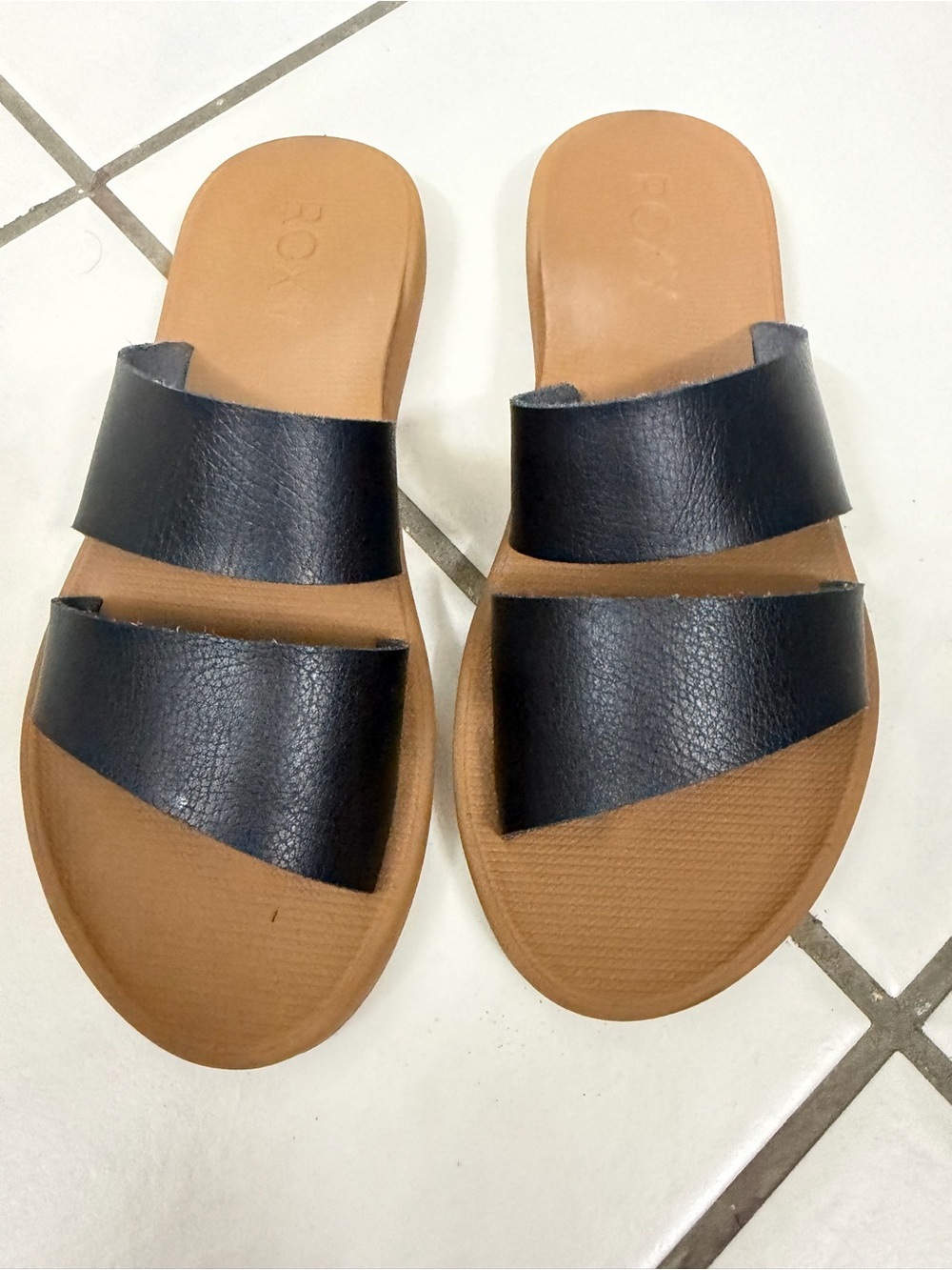 Roxy Black Double-Strap Slide Sandals for Women